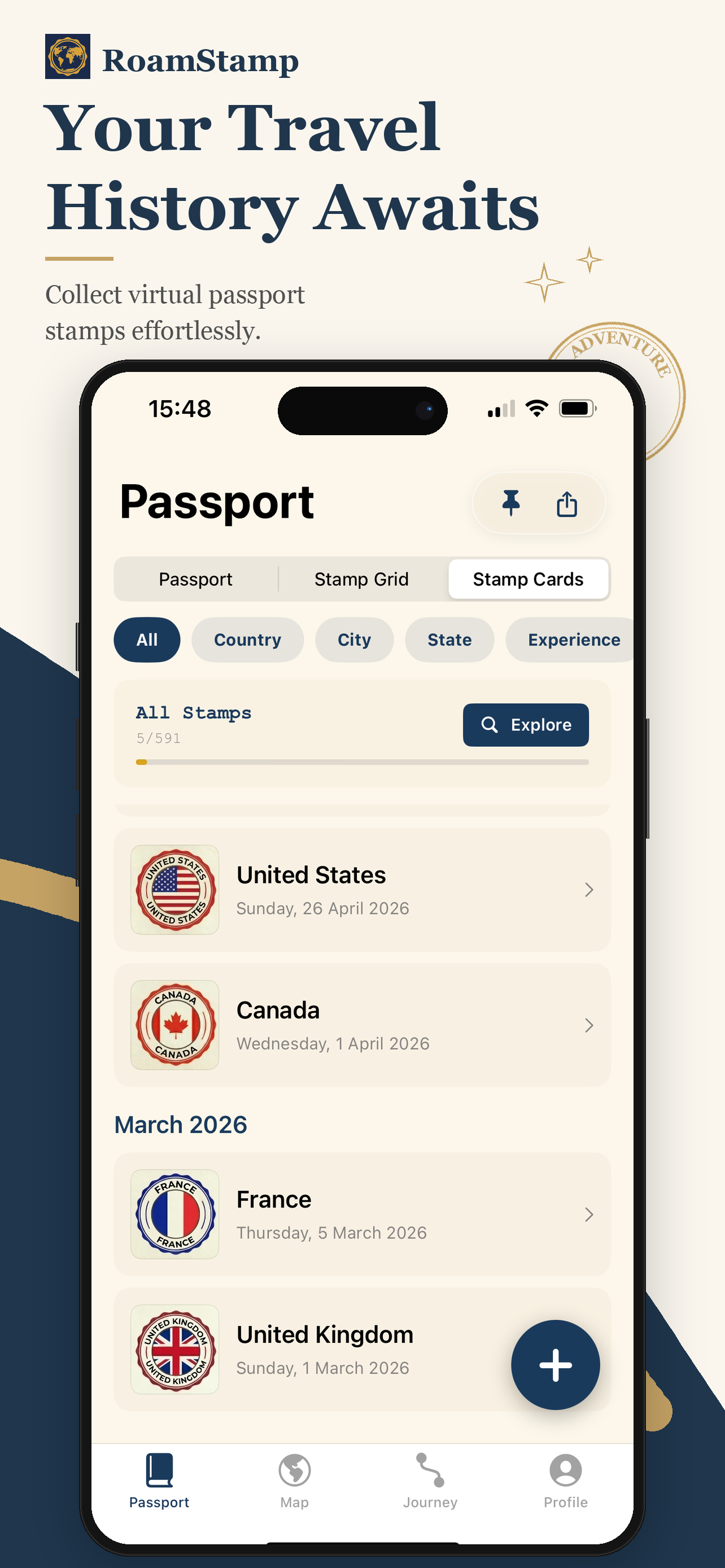 RoamStamp App Interface 2